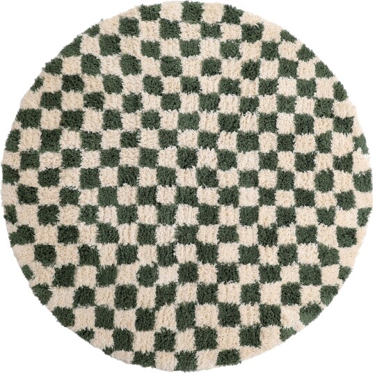 Rundt teppe   Methoni Check Cotton Shaggy krem/grønn Størrelse: Ø 160 cm