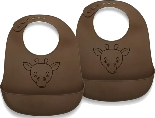 Nuuroo Alfie Silicone Short Bib 2 Pack With Print Brown ONE SIZE Nuuroo Alfie Silicone Short Bib 2 Pack With Print Brown ONE SIZE