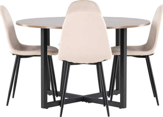 Venture Design Durango & Polar spisegruppe Beige/valnøtt 4 stoler & bord 120 cm