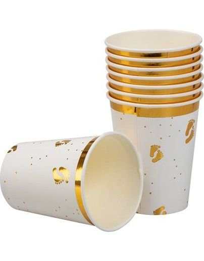 8 stk Pappkrus med Gullfolierte Fotavtrykk 270 ml 8 stk Pappkrus med Gullfolierte Fotavtrykk 270 ml