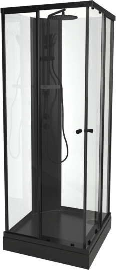 Vikingbad Sofia Rett Pluss Dusjkabinett - Svart Søyle Matt / 90x90cm Klart Glass