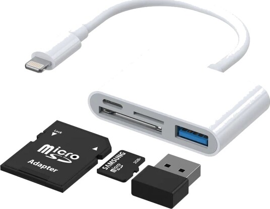 SIGN 4-i-1 Lightning til USB-A, SD/TF, Lightning - Hvit