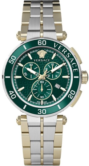 Versace Herreklokke VE3L00422 Greca Grønn/Gulltonet stål Ø45 mm