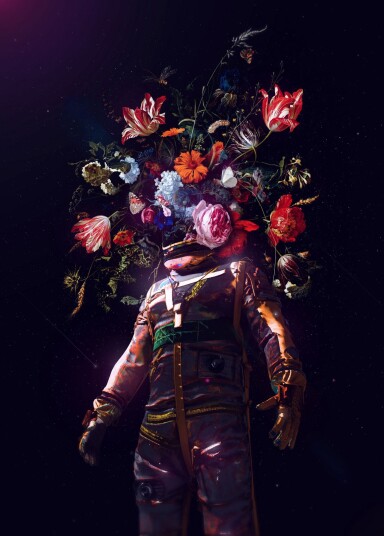 Plakat Astronaut med Blomster