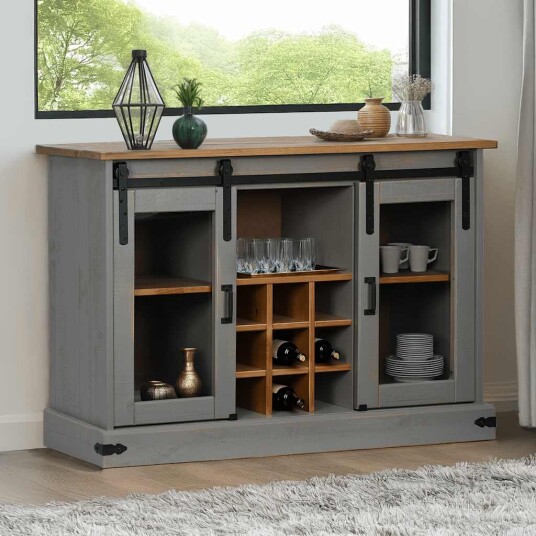 Skjenk HALDEN med 2 skyvedører grå 112x40x80 cm heltre