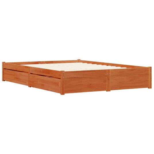  Sengestamme med skuff Vokset Brun 140 x 200 cm Massiv furu
