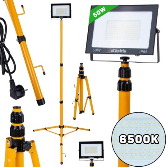 Led Flomlys 50W Med Teleskop Byggestativ Og Kabel – Kald Hvit 6500K 1 Led Flomlys 50W Med Teleskop Byggestativ Og Kabel – Kald Hvit 6500K 1