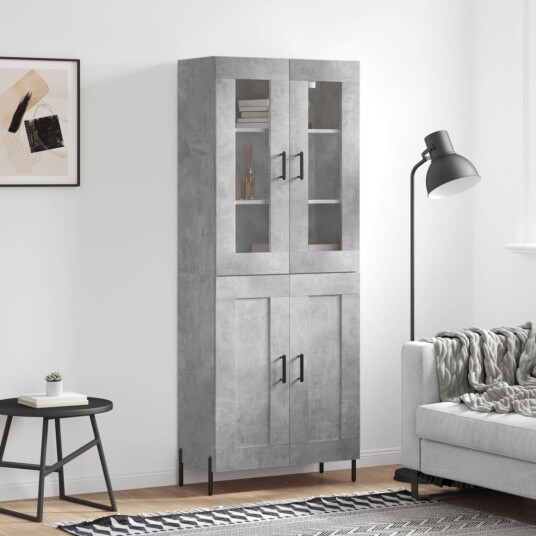 vidaXL Highboard betong grå 69,5x34x180 cm konstruert tre 8720845477714