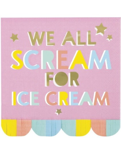 16 stk Rosa Servietter med Frynser Pastell Ice Cream