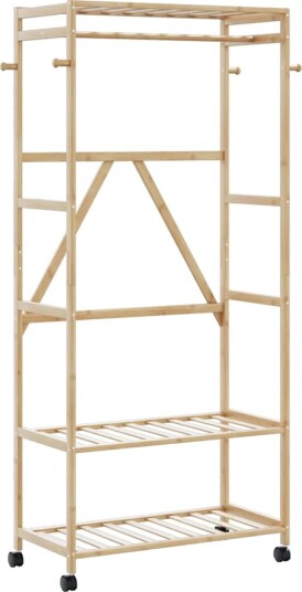 Klesstativ med hyller og hjul 90x40x179,5 cm bambus 8721102643040 Klesstativ med hyller og hjul 90x40x179,5 cm bambus 8721102643040