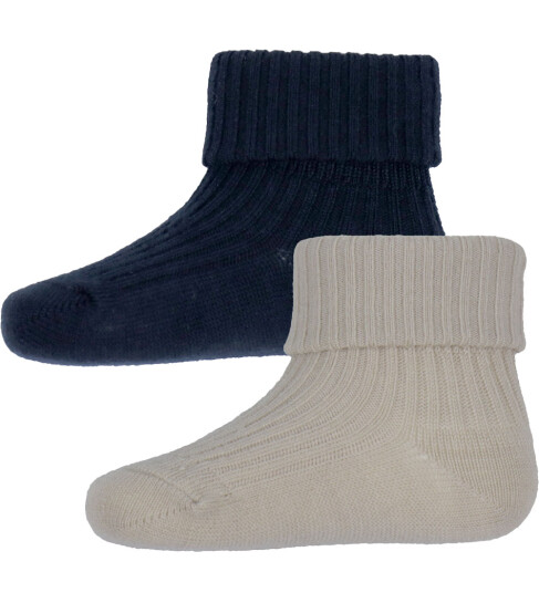 Wheat Sokker 2 pack Ull Rib Ziggy Navy 16/18 Sokker Beige Blå 16 18