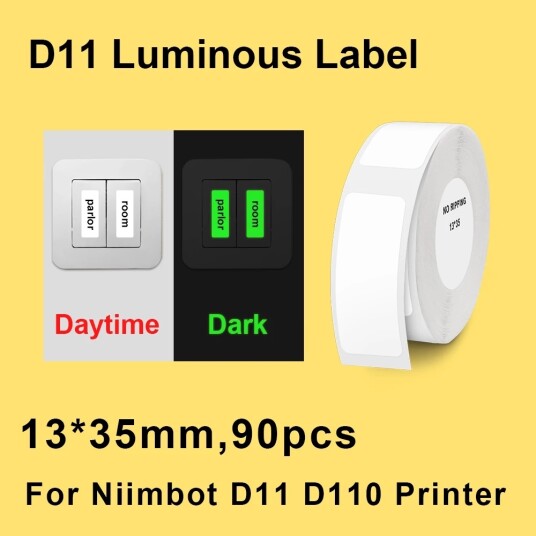 NIIMBOT termiske etiketter klistremerker / 13 x 35 mm / 90 stk / Lyser i mørket