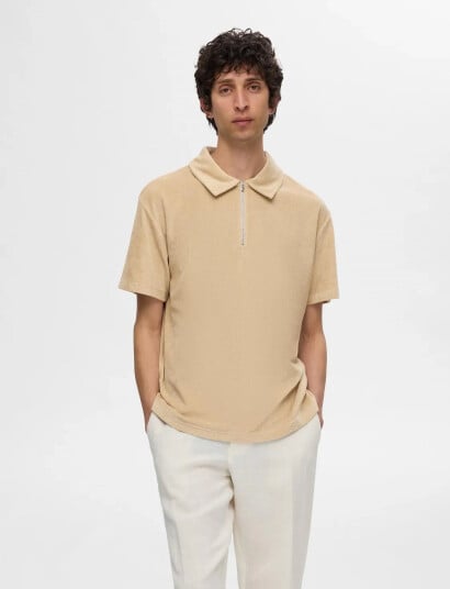 Selected Slhrelax-Terry Ss Zip Polo Ex - Beige - L