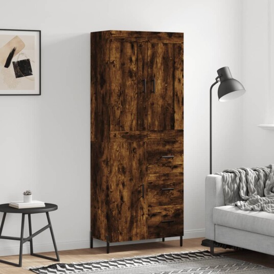 vidaXL Highboard røkt eik 69,5x34x180 cm konstruert tre 8720845492441