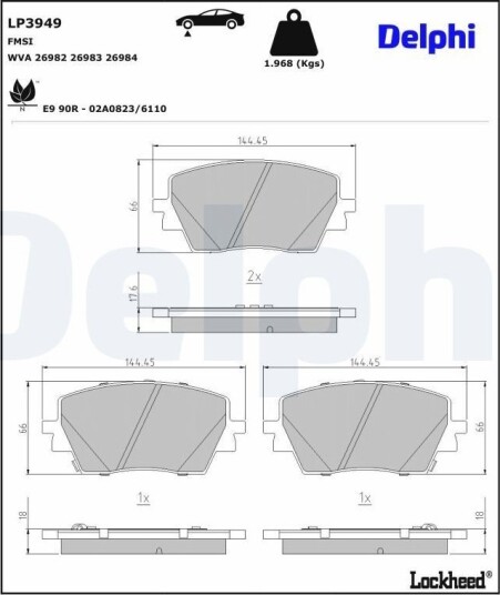 DELPHI LP3949 Bremseklosser DELPHI LP3949 Bremseklosser