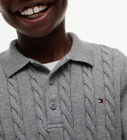 Tommy Hilfiger Cotton Cable Polo Sweater Grey 140