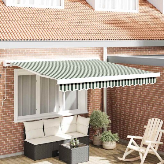 Manuell Uttrekkbar Markise Grønn og Hvit 300x250 cm Markise Erstatningsstoff for 3x2.5 m Ramme Grønn og Hvit