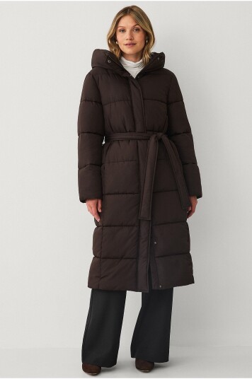 Ellos Collection Polstret frakk med bindebelte Brun