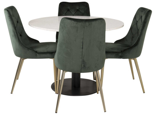 Venture Design Razzia & Velvet spisegruppe Hvit/grønn 4 st stoler & bord 106 cm