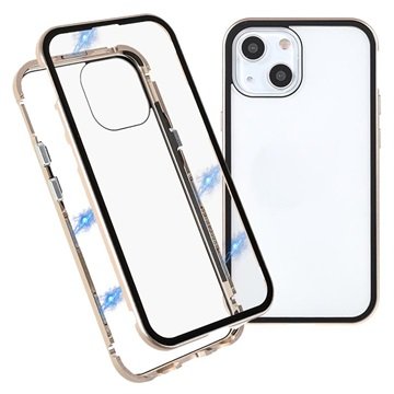 iPhone 13 Magnetisk Deksel med Herdet Glass Gull