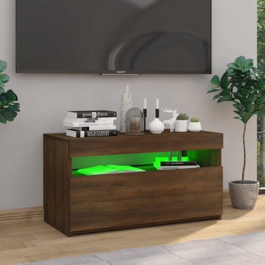 vidaXL TV-benk med LED-lys brun eik 75x35x40 cm