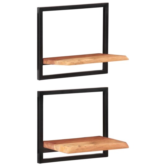 Vegghyller 2 stk 40x24x35 cm heltre akasie og stål 8720286672174 Vegghyller 2 stk 40x24x35 cm heltre akasie og stål 8720286672174