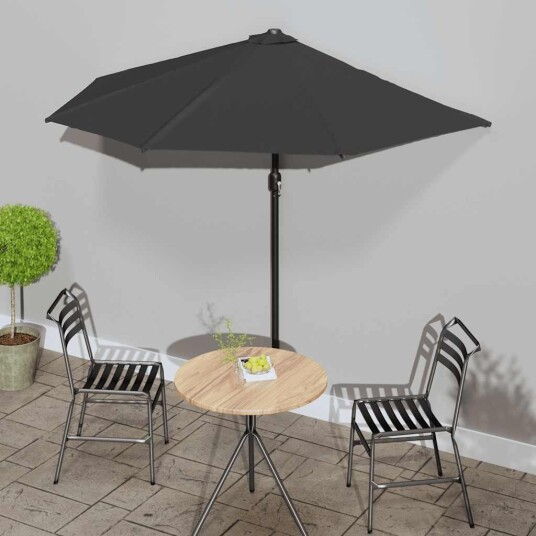 vidaXL Balkongparasoll med aluminiumsstang svart 270x135x245 cm halv