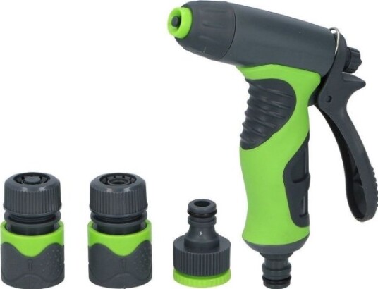 Kinzo - For Vanning Av Hagen, Sprøytepistol Med Strømregulering Pluss 1/2 Koblinger (4 Stk.)