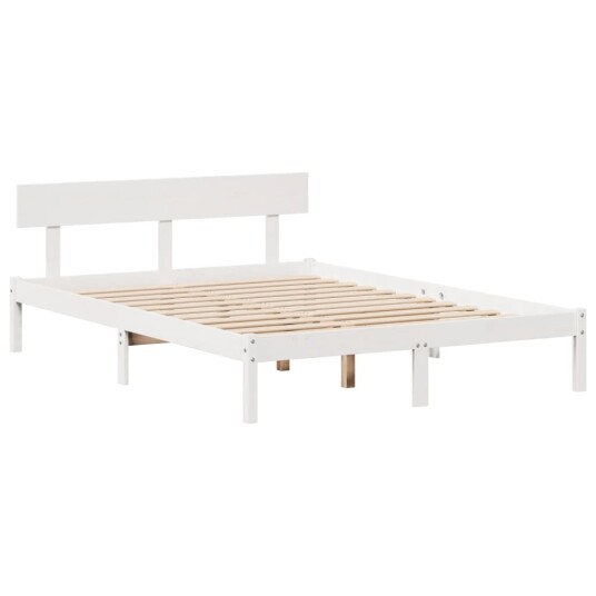 Seng med bokhylle uten madrass hvit 120x200 cm heltre furu 3321773