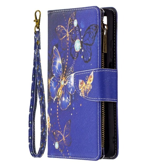 INCOVER Xiaomi Poco M3 Kunstskinn Flip Deksel m. Stor Lommebok - Lilla sommerfugl