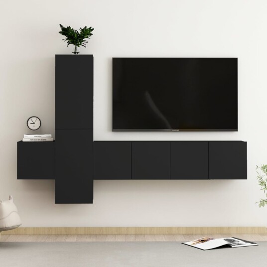 vidaXL TV-benksett 5 deler svart sponplate