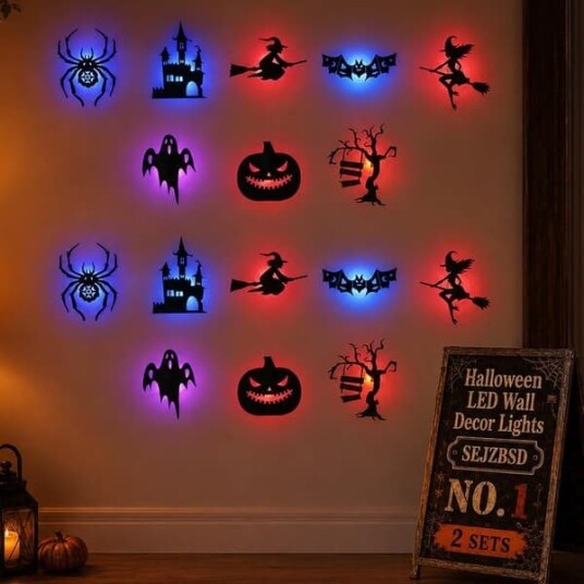 Halloween LED-Klistremerker med Spøkelser, Hekser og Gresskar