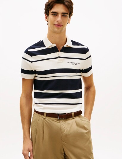 Tommy Hilfiger Pique Multi Stripe Reg Polo Navy M Tommy Hilfiger Pique Multi Stripe Reg Polo Navy M