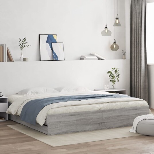vidaXL Sengeramme med skuffer grå sonoma 180x200 cm konstruert tre 8721012244740