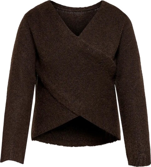ONLY Carmakoma Carmaggie Ls Cross V Neck Knt COFFEE BEAN 50 52
