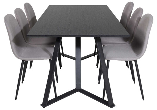 Venture Design Marina & Polar spisegruppe Svart/grå 6 st stoler & bord 180 x 90 cm