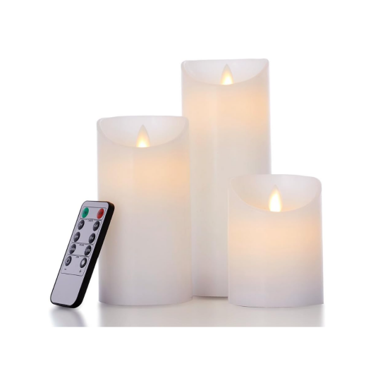 Ledlife LED Blokklys 3 stk Ø7,5cm bevegelig flamme hvit   Inkl. fjernkontroll og timer 10/15/20cm høy ekte stearin