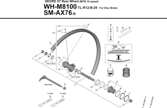 Shimano eiker 301,5mm lang med skive til bakhjul modell WH-M8100-TL-R12-B-29