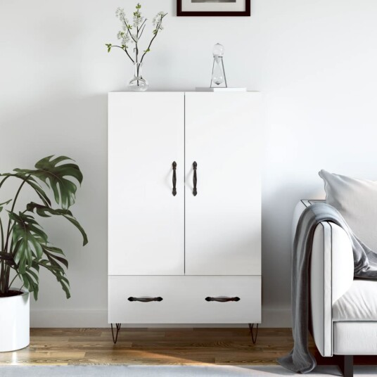 vidaXL Highboard høyglans hvit 69,5x31x115 cm konstruert tre