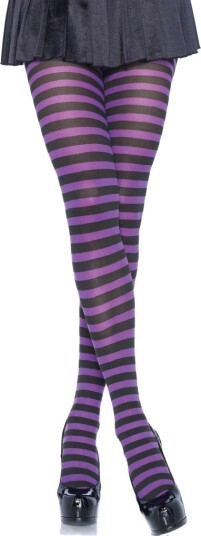 Stripete Svart og Lilla Strømpebukse Plus Size