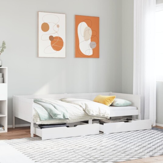 Dagseng med skuffer hvit 90x190 cm heltre furu