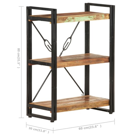 vidaXL Bokhylle 3 etasjer 60x30x80 cm gjenvunnet heltre