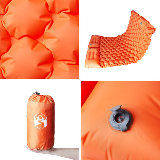 vidaXL Selvoppblåsende campingmadrass med puter for 2 personer oransje