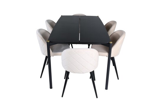 Venture Home Pelle Spisegruppe 190 cm Rektangulær med 6 Velvet stoler Beige