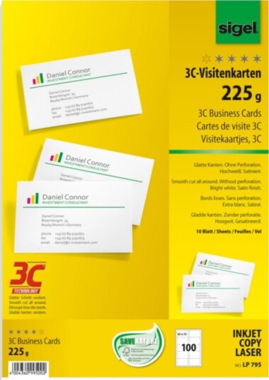 Visittkort, 3C, A4, 100 visittkort, bright white, 225g Visittkort, 3C, A4, 100 visittkort, bright white, 225g