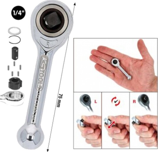 Ks Tools 1/4 Mini Frihjuls Skralle med Bits