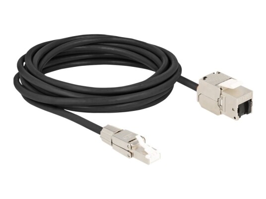 Delock Nettverksforlengelseskabel Rj-45 Hunn Til Rj-45 Hann 5 M S/Ftp Cat 6A Halogenfri Svart/Sølv