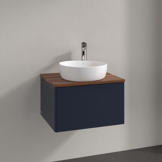 Villeroy & Boch  Antao Servantskap med 1 skuff 60x50x36 cm u/lys Blå Matt/Valnøtt