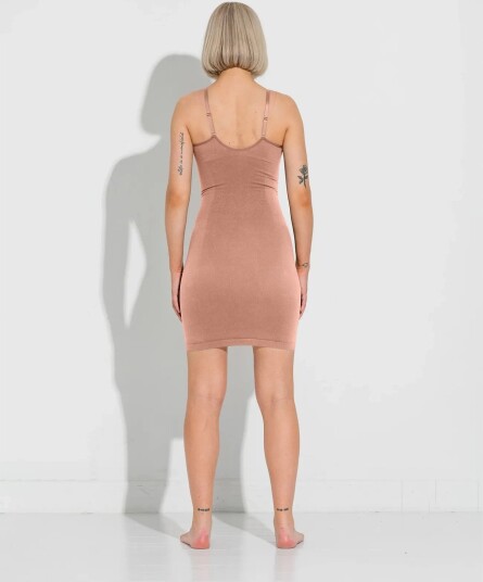 LYKKELAND ateliér Second Skin Slip Dress Tan Brown 38 40