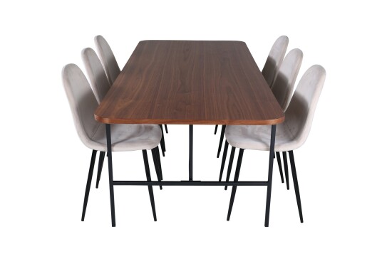 Venture Home Unos Spisegruppe 200 cm Rektangulær med 6 Polar Stoler Beige
